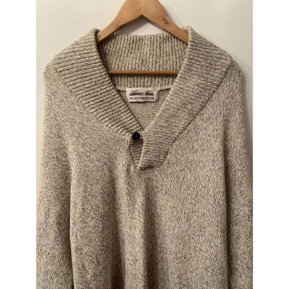 Vintage Oversized Sweater Ragg Wool Blend Northwoods Shawl Mens L Beige Ivory - Picture 2 of 11